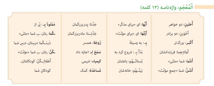 معنی کلمات درس 9 عربی هفتم