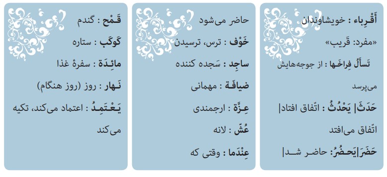 معنی درس هشتم عربی هشتم